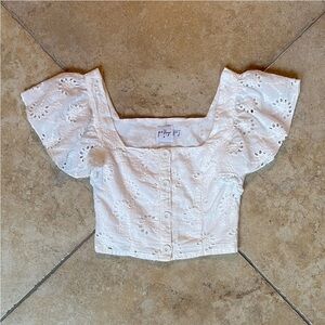 Oh Polly Embroidered Eyelet & Ruffle Sleeve top